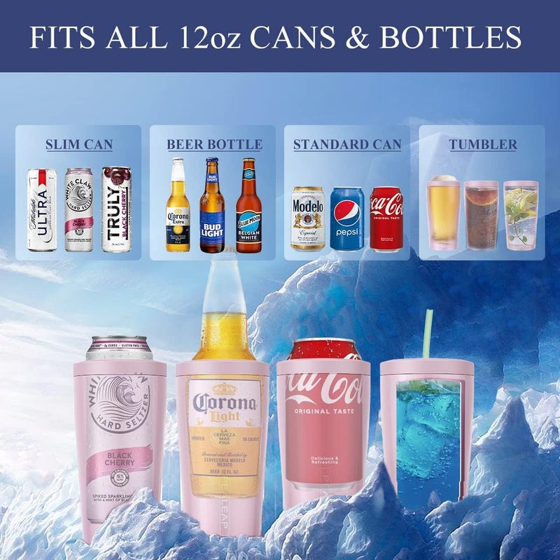 PEALEAP 4 in 1 Insulated Slim Can Cooler for 12 OZ Cans and Beer Bottle - Keep 8 Hours Cold, Easy to Hold - Stainless Steel Can Holder, Double Walled Can Insulator for Hard Seltzer and More (Blush) - Image 2